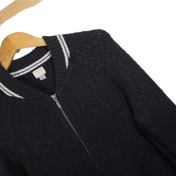 A New Day Womens Fuzzy Black Bomber Jacket - Picture 6 of 15